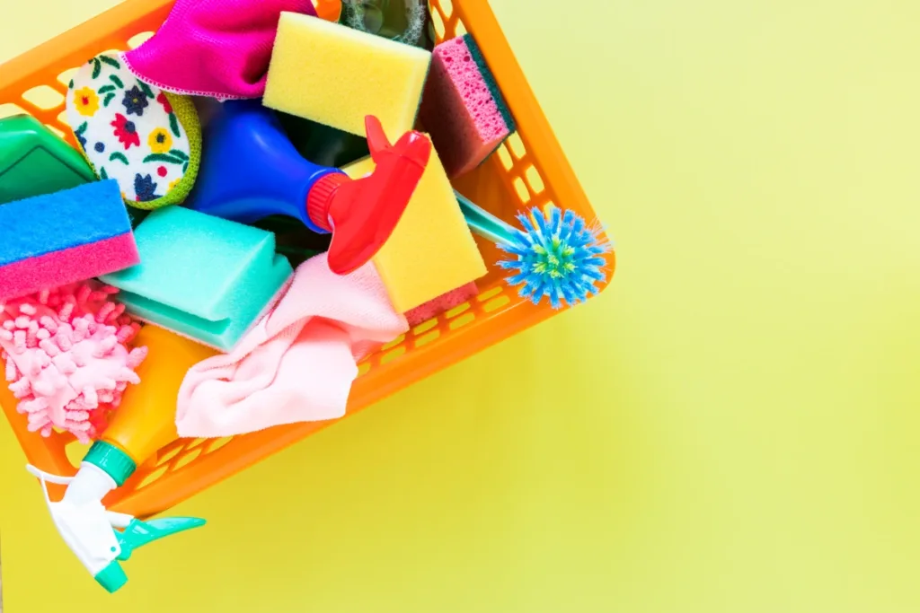 Disinfectants approved for use in child care facilities in a basket