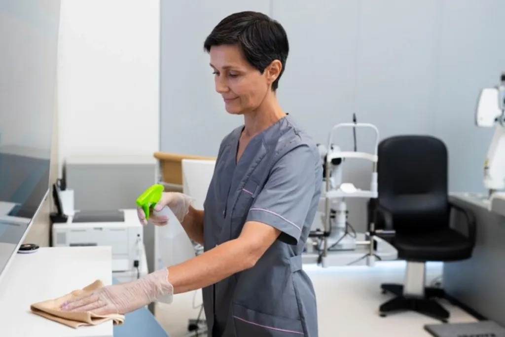 woman-cleaning-based on a hospital cleaning frequency schedule