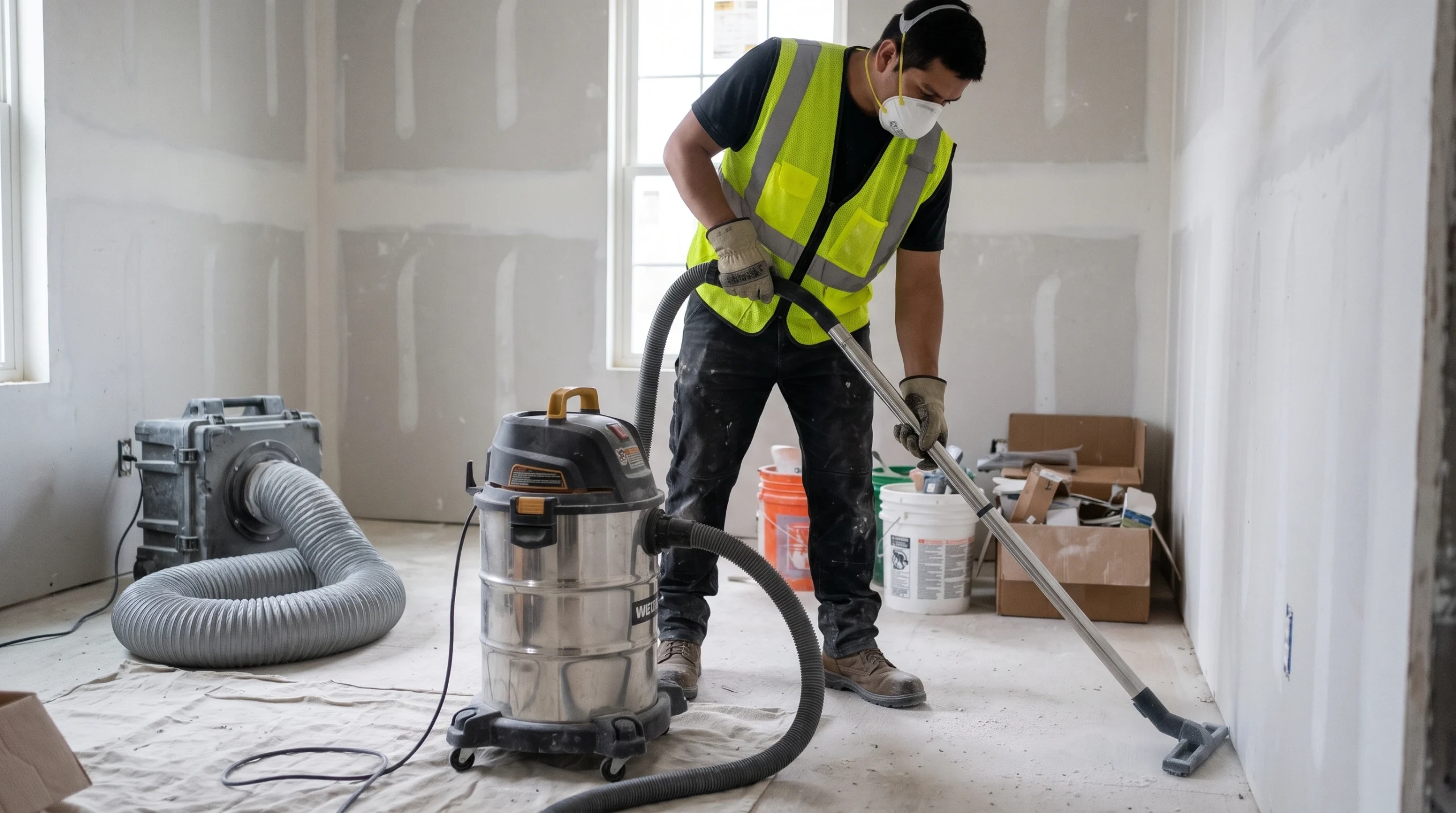 Commercial vacuuming to cut drywall dust settling time in Baltimore, MD 21228.
