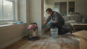 Damp wiping trim after drywall dust settling time in Baltimore, MD 21228.
